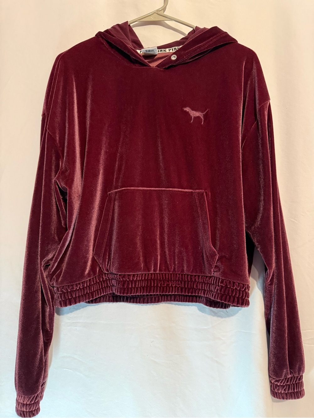 Victoria’s Secret PINK Velour Hoodie Large Burgundy Dog Logo Y2K Pullover